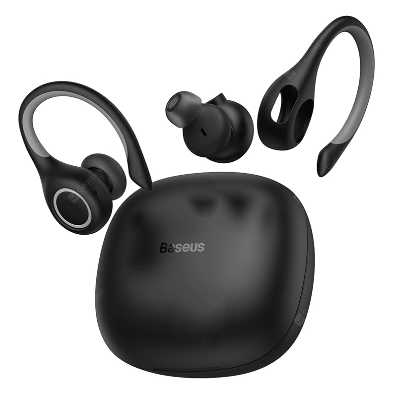 Baseus Encok W17 Sport Bluetooth Earhamps TWS Bezdrátové sluchátka Headssets Support Qi Wireless Charging Smart Touch IP55 Waterfreely … Black